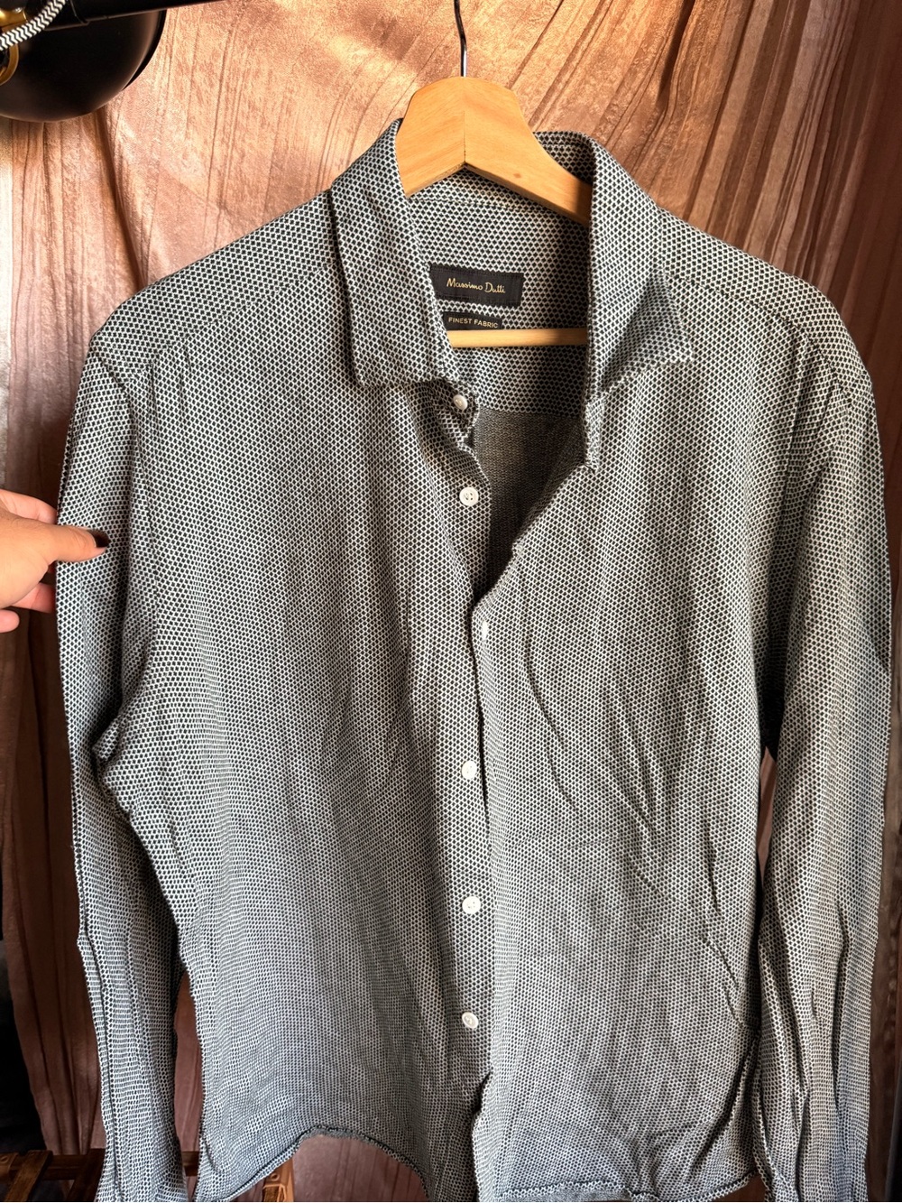 Massimo Dutti Finest Fabric Mens Micro Print Button Down Shirt Grey Size L